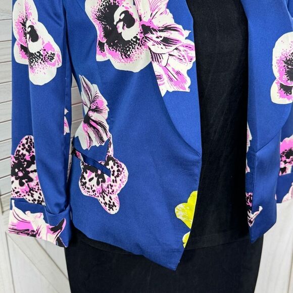 J. Crew Tropical Floral Sateen Crop Blazer Jacket Blue Pink 12 - Picture 6 of 12